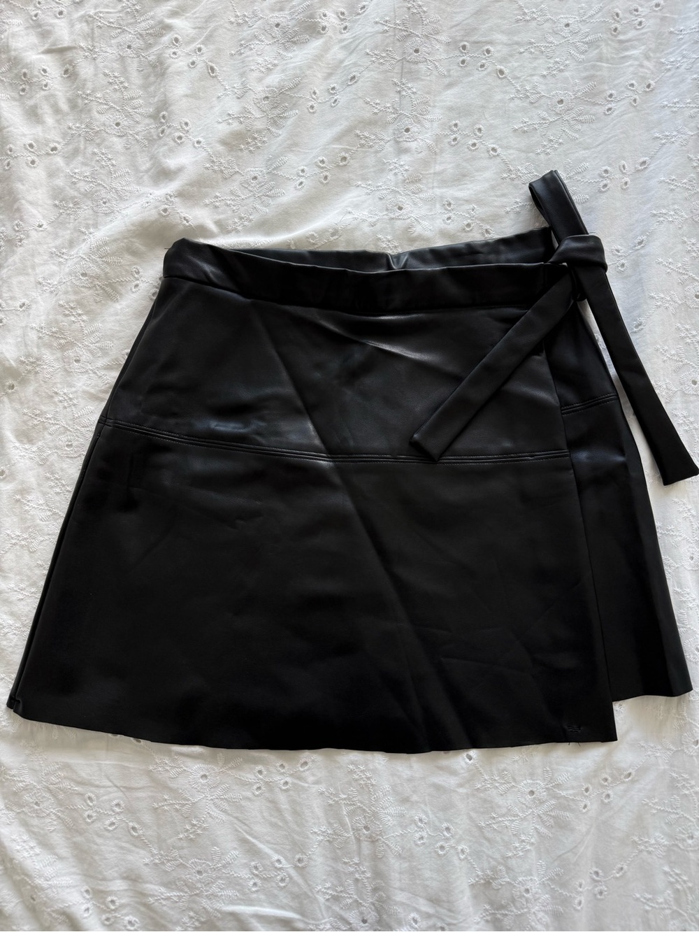 Black Vegan Leather Wrap-Around Mini Skirt